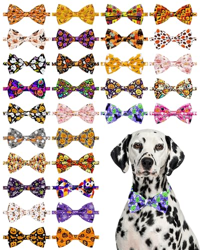 PET SHOW Halloween-Hundehalsband-Fliegen für große und mittelgroße Hunde, verstellbare Fliegen, Kürbis-Geist, Schleifen, Haustierpflege-Zubehör, Größe L, 30 Stück von PET SHOW