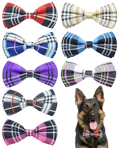 PET SHOW Halsband-Fliegen für große Hunde, kariert, für mittelgroße und große Hunde, Halsbandanhänger, Zubehör, Slides, Befestigung, Fliegen für Geburtstag, Hochzeit, Partys, sortiert, 8 Stück von PET SHOW