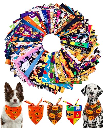 PET SHOW Halstücher für große Hunde, Halloween, große Hunde, waschbar, Dreieck-Lätzchen für mittelgroße und große Hunde, Mädchen, Jungen, Geist, Kürbis, Halstuch, Haustier-Schals von PET SHOW