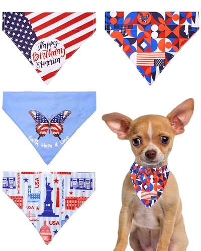 PET SHOW Halstücher für kleine Hunde, Motiv: amerikanische Flagge, wendbar, für Welpen, Katzen, Kätzchen, patriotische Lätzchen, Schlupfhalsband-Befestigungen für Jungen und Mädchen, 4 Stück, Größe S von PET SHOW