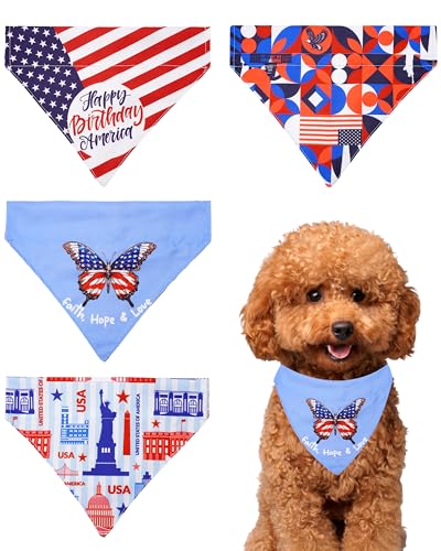 PET SHOW Halstücher für kleine Hunde, Motiv: amerikanische Flagge, wendbar, für Welpen, Katzen, patriotische Lätzchen, Schlupfhalsband-Befestigungen für Jungen und Mädchen, Haustierpflege-Zubehör von PET SHOW