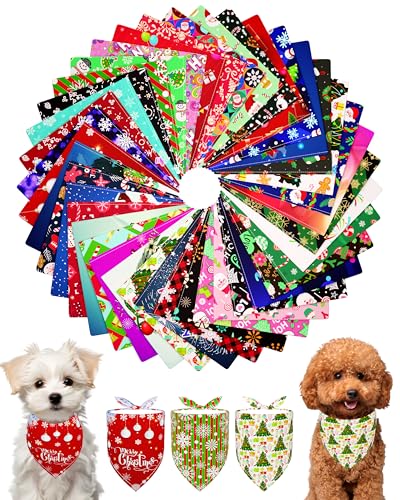 PET SHOW Halstücher für kleine Hunde, Weihnachten, Größe XS, waschbar, für Welpen, Mädchen, Jungen, Frohes neues Jahr, Dreiecks-Lätzchen, Weihnachtstuch, Katzenschals, Haustier-Fellpflege-Zubehör, 50 von PET SHOW