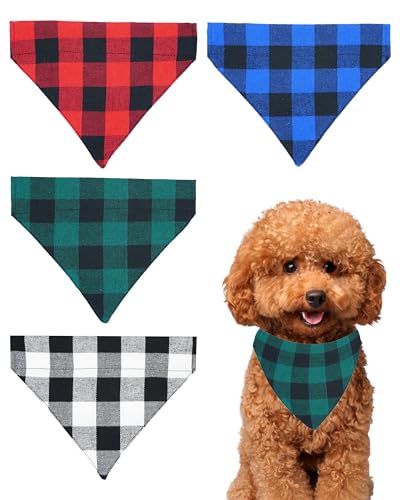 PET SHOW Halstücher für kleine Hunde, kariert, Schlupfhalsband, für Jungen und Mädchen, mittelgroße Hunde, zum Überziehen, Halsbandbefestigung, Fellpflege, Kostüm-Zubehör, Größe M, 4 Stück von PET SHOW
