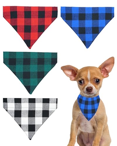 PET SHOW Halstücher für kleine Hunde, kariert, zum Überziehen, Katzenhalsband, für Jungen und Mädchen, Welpen, Lätzchen, zum Überziehen, Halsbandbefestigung, Fellpflege, Kostüm-Zubehör, Größe S, 4 von PET SHOW