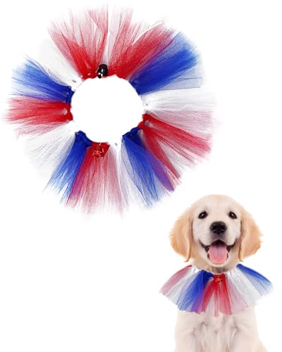 PET SHOW Hunde-Tutu-Halsband mit Glocken-Kordelzug, patriotisches Tutu-Kleid für kleine Hunde und Katzen, verstellbarer Schal, Rot, Blau und Weiß, Haustierkostüm, Party, Welpenrock, Halszubehör von PET SHOW