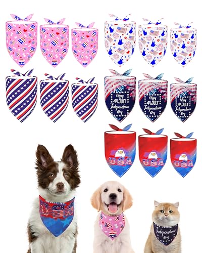 PET SHOW Hundehalstücher für den 4. Juli, groß, mittel, klein, 3 gemischte amerikanische Flagge, patriotische Schals, Welpen, gestreift, Dreieck-Lätzchen, Halstuch, Set, Katzen, Haustiere, Mädchen von PET SHOW