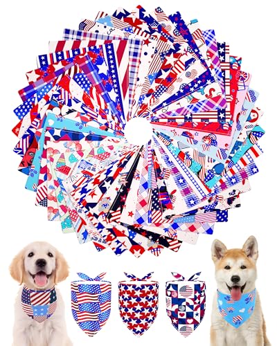 PET SHOW Hundehalstücher für den 4. Juli, waschbar, amerikanische Flagge, patriotische Schals, Welpen, Stern- und Streifenmuster, Dreieck-Lätzchen, Halstuch, Set, Katzen, Haustier, Mädchen, Jungen von PET SHOW