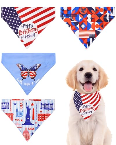 PET SHOW Hundehalstücher zum Überziehen am 4. Juli, amerikanische Flagge, wendbarer Schal für kleine und mittelgroße Hunde, patriotische Lätzchen, Schlupfhalsband-Befestigungen für Jungen und Mädchen von PET SHOW