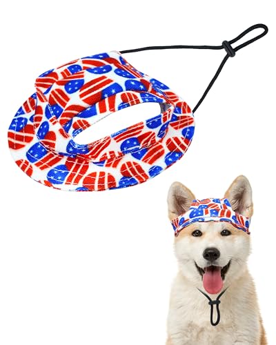 PET SHOW Hundeshut mit Stern- und Streifenmotiv für kleine und mittelgroße Hunde, wasserdicht, mit Ohrlöchern, runde Krempe, verstellbarer Kordelzug, amerikanische Flagge, Größe M von PET SHOW