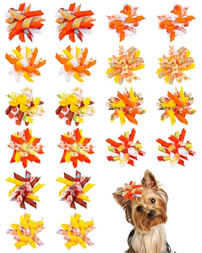PET SHOW Lockige Hundehaarschleifen mit Gummibändern für kleine und mittelgroße Hunde, spiralförmig, für Welpen, Wirbeln, Katze, Herbst, Kürbis, Ahornblatt, Haarschmuck, Haustiergeschenk, Herbststil von PET SHOW