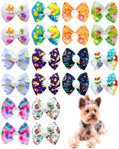 PET SHOW Oster-Haarschleifen mit Krokodilklemmen für kleine und mittelgroße Hunde, bunte Schleife, Haarspangen, Katzen, Welpen, Yorkshire, Haar-Accessoires, Haseneier für Party-Kostüme, 20 Stück von PET SHOW