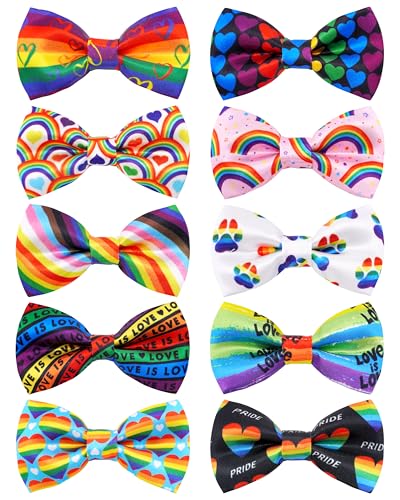PET SHOW Pride Month Fliegen für große und mittelgroße Hunde, Schiebehalsband-Befestigungen, Regenbogen-Fliegen, LGBT-Schleifen, Party, Urlaub, Haustierpflege-Zubehör, Größe L, 10 Stück von PET SHOW