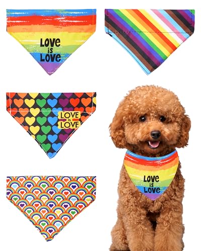 PET SHOW Pride Month Halstücher für kleine Hunde, wendbar, dreieckig, für Welpen, Katzen, Regenbogen-Lätzchen, Schlupfhalsband-Aufsätze für Jungen und Mädchen, Haustierpflege-Zubehör, Größe M, 4 Stück von PET SHOW
