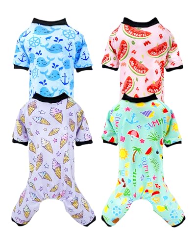 PET SHOW Schlafanzug für kleine Hunde, Sommer-Hundekleidung für mittelgroße Hunde, Mädchen, Jungen, Wassermelone, weich, dehnbar, PJs, Wal-Eiscreme, Jumpsuit, Welpen, florales Einteiler-Outfit mit von PET SHOW