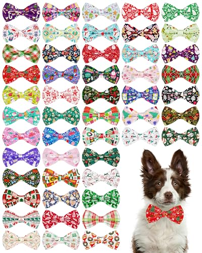 PET SHOW Weihnachtsfliegen für große und mittelgroße Hunde, mit Schiebehalsband-Befestigungen, Weihnachtsmann-Schleifen, Urlaubsparty, Haustierpflege-Zubehör, Größe M/L, 50 Stück von PET SHOW