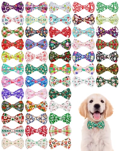 PET SHOW Weihnachtsfliegen für kleine Hunde, Großpackung, Schiebehalsband-Aufsätze, für mittelgroße Hunde, Weihnachtsmann-Schleifen, Urlaubsparty, Haustierpflege-Zubehör, Größe S/M, 50 Stück von PET SHOW