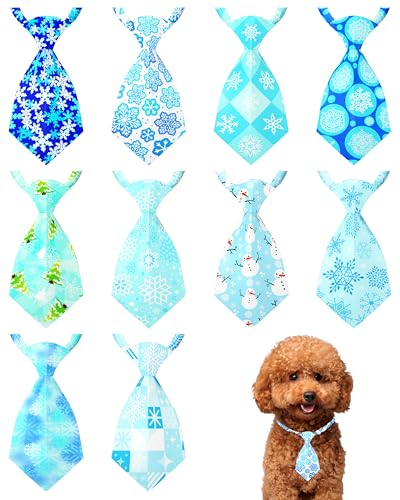 PET SHOW Winter-Krawatten für kleine Hunde, Katzen, verstellbare Halsbänder, für Mädchen, Jungen, Haustiere, Schneeflocken-Kostüme, Welpenpflege-Zubehör, Urlaub, Party, Geschenk, 10 Stück von PET SHOW