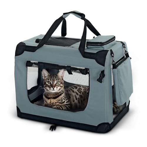 PET VIOLET Hundetransportbox Hundebox Faltbar Auto Transporttasche Hunde Katzen Tragetasche 50x34x36 cm, Grau von PET VIOLET