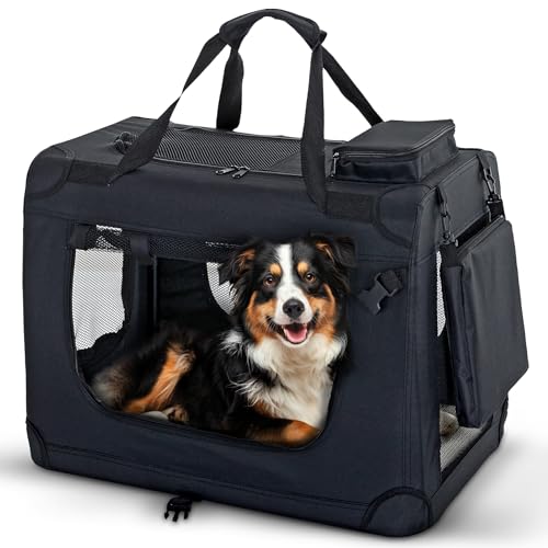 PET VIOLET Hundetransportbox Hundebox Faltbar Auto Transporttasche Hunde Katzen Tragetasche 70x52x50 cm, Schwarz von PET VIOLET