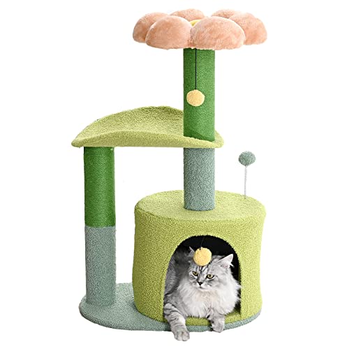PET WONDERLAND Niedlicher Katzenbaum – rosa Blumen-Katzenturm mit Kratzbaum für große Katzen, Plüsch-Sitzstangen, Kätzchen-Katzenständer, große Höhle und Katzenmöbel für Indoor-Katzen von PET WONDERLAND