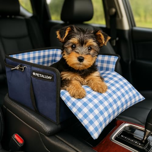 Mittelkonsole Hundeautositz für kleine Hunde und Katzen (unter 5 kg) – Sitzerhöhung mit integrierter Leine von PETALLDAY