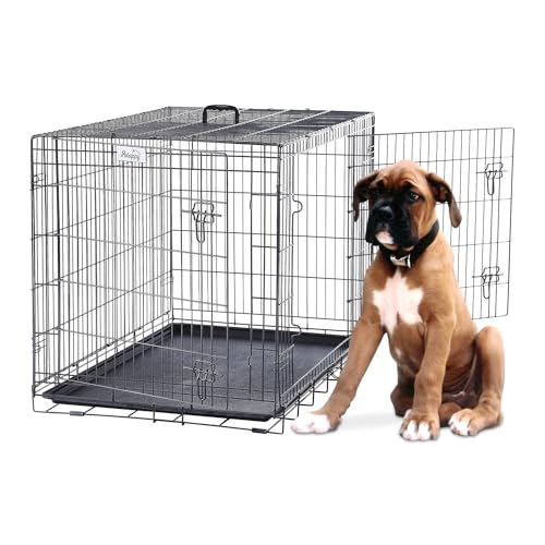 PETAPPY Hundekäfig, Hundebox Metall, Hundekäfig XXXL, 107 x 71,5 x 77,5cm, Hundebox Gitter, Hundegitterbox mit Herausnehmbarer Schale, Bodenschonenden Füßen von PETAPPY