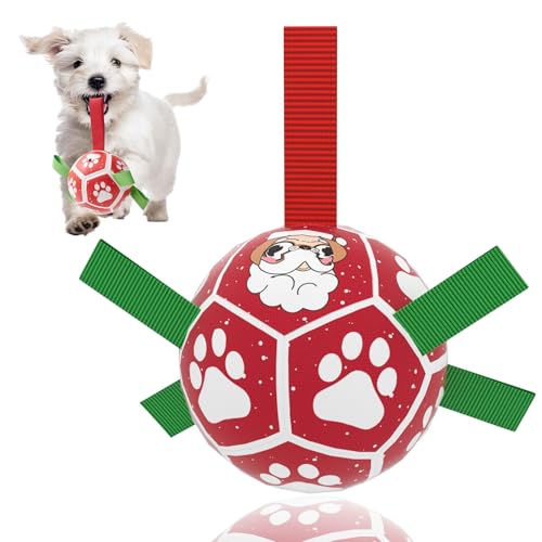 PETART Hunde-Fußball mit Riemen, Hunde-Kauspielzeug, interaktives Spielzeug für Hunde, langlebiges Fußball-Design, Haustierspielzeug mit Riemen, für Training und Zahnreinigung (Weihnachten, 12,7 cm) von PETART
