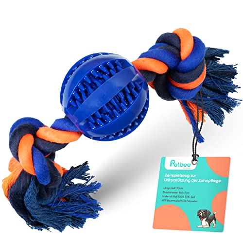 PETBEE Seilspielzeug für Hunde | Ball mit Seil | Futterball für Hunde | Seil ca. 30 cm Länge | Ball Durchmesser ca. 6,5 cm | Hundeball zur Unterstützung der Zahnpflege von PETBEE