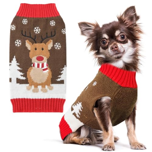 PETCARE Brauner Rentier-Hundepullover, Weihnachtsweste, hässlicher Schnee, Weihnachten, Welpen-Kostüm, Haustier-Urlaub, warme Herbst-Winter-Kleidung für kleine, mittelgroße und große Hunde, Katzen von PETCARE