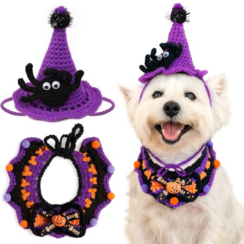 PETCARE Haustier Hund Halloween Kostüm für kleine Hunde Katzen, Lustiges gestricktes Hundehut und Hals-Zubehör-Set, weiches süßes Kätzchen, Welpen, Chihuahua, Yorkie, Kostüme für Halloween von PETCARE