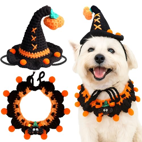 PETCARE Haustier Hund Halloween Kostüm für kleine Hunde Katzen, Lustiges gestricktes Hundehut und Hals-Zubehör-Set, weiches süßes Kätzchen, Welpen, Chihuahua, Yorkie, Kostüme für Halloween von PETCARE