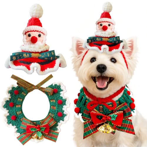 PETCARE Haustier Hund Weihnachtskostüm für kleine Hunde Katzen, lustige gestrickte Weihnachtsmann-Hundemütze und Halszubehör-Set, weiches süßes Kätzchen, Welpen, Chihuahua, Yorkie, Kostüme für von PETCARE