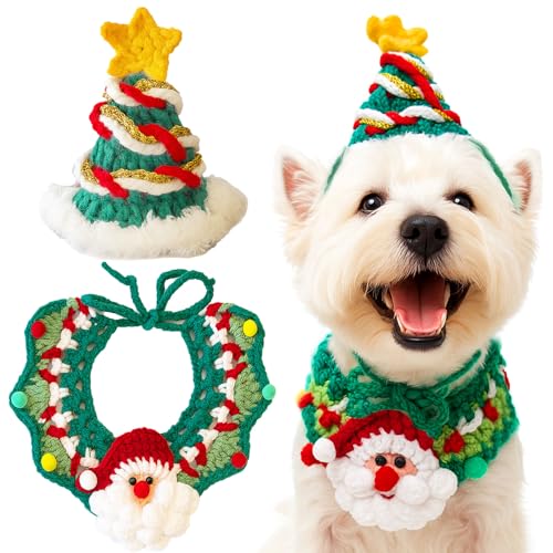 PETCARE Haustier Hund Weihnachtskostüm für kleine Hunde Katzen, lustige gestrickte Weihnachtsmann-Hundemütze und Halszubehör-Set, weiches süßes Kätzchen, Welpen, Chihuahua, Yorkie, Kostüme für von PETCARE