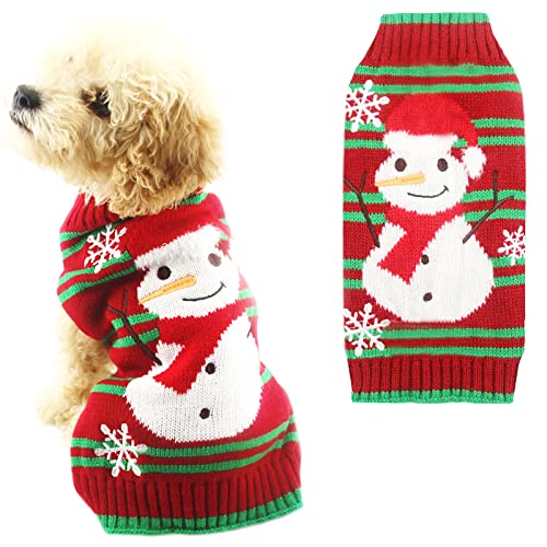 PETCARE Haustier-Kostüm für Hunde, Winter, warm, mit Schneemann-Schneeflocken, Rot gestreift, XL, schneemann von PETCARE