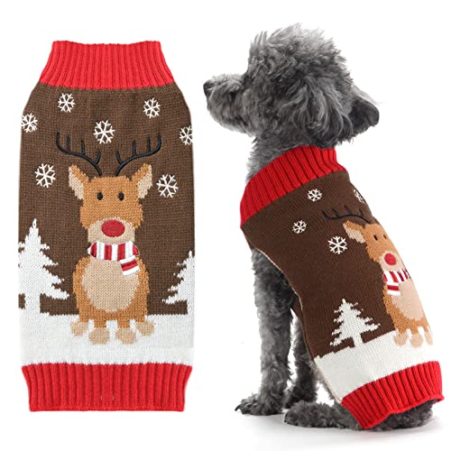 PETCARE Hunde-Weihnachtspullover-Kostüm, niedlich, hässlich, lustig, braun, Rentier, Weihnachtspullover für Hunde, Katzen, Kleidung, warm, Herbst, Winter, Urlaub, Pullover, Outfits, Weihnachten, XS von PETCARE