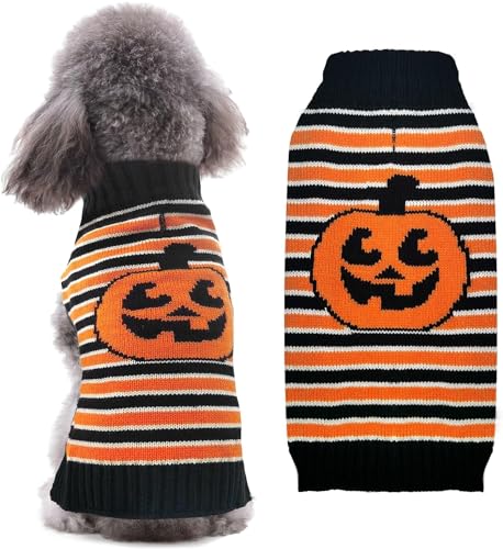 PETCARE Hundepullover, gestrickt, gestreift, Kürbis, Katze, Welpen, Haustierkostüm, Halloween, Urlaub, Party für kleine, mittelgroße und große Hunde Kleidung (gestreift, Größe S) von PETCARE