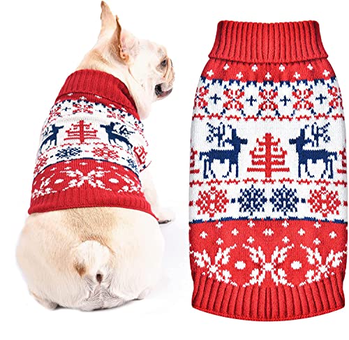 PETCARE Hundepullover Weihnachten Hund Rollkragenpullover Weihnachten Muster Strickwaren warme Haustier Pullover für Hundewelpen Party Puppy Geschenk für Hund (Schneeflocke-Elch, 2XL) von PETCARE