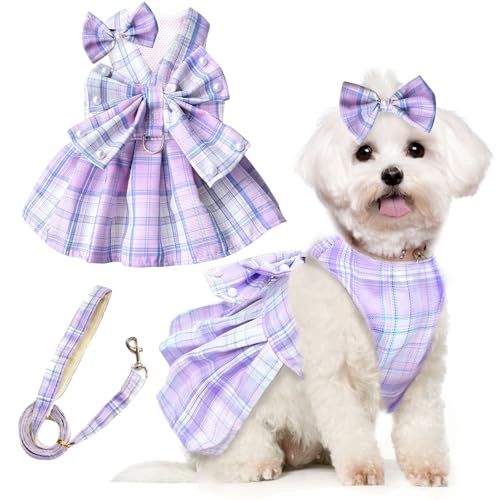 PETCARE Niedliches Hundekleid für kleine Hunde, Katzen, Mädchen, weiblich, lila, kariert, Fliege, Hundegeschirr, Kleider, Leinenset mit Perlen, Schleife, Zubehör, Geburtstag, Welpenkleid, Shih Tzu, PETCARE Niedliches Hundekleid für kleine Hunde, Katzen, Mädchen, weiblich, lila, kariert, Fliege, Hundegeschirr, Kleider, Leinenset mit Perlen, Schleife, Zubehör, Geburtstag, Welpenkleid, Shih Tzu, von PETCARE