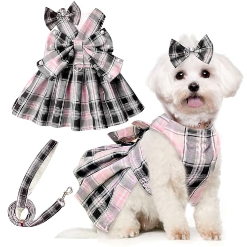 PETCARE Süßes Hundekleid für kleine Hunde und Katzen, karierte Fliege, Hundegeschirr, Leinenset mit Perlen, Schleife, Zubehör, Geburtstag, Welpen, Hundekleid, Shih Tzu Yorkies, Outfits PETCARE Süßes Hundekleid für kleine Hunde und Katzen, karierte Fliege, Hundegeschirr, Leinenset mit Perlen, Schleife, Zubehör, Geburtstag, Welpen, Hundekleid, Shih Tzu Yorkies, Outfits von PETCARE