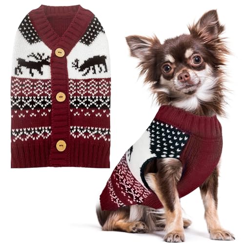 PETCARE Weihnachtlicher Hundepullover mit V-Ausschnitt, warm, gestrickt, Welpen, Weste, niedliches braunes gestreiftes Rentier, Weihnachtskleidung, Outfits für kleine, mittelgroße und große Hunde und von PETCARE