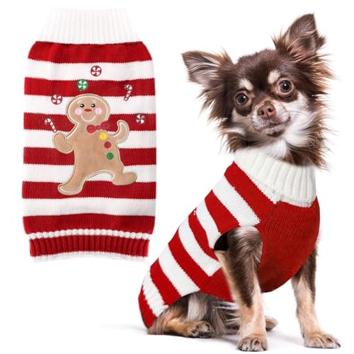 PETCARE Weihnachtliches Hundekostüm, Haustierpullover, Weste, niedlicher Bär, rot gestreift, Katzenpullover, warme Winter-Hundekleidung für kleine, mittelgroße und große Hunde, Katzen, hässliche von PETCARE