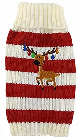 PETCARE Weihnachtspullover für Hunde, klassisch, hässlich, für kleine und mittelgroße Hunde, Cartoon-Motiv, warm, für Welpen, Katzen, Hunde, Strickwaren, Größe XL, Weiß / Rot von PETCARE