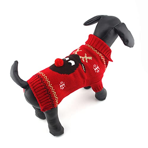 PETCARE Weihnachtspullover für Hunde, lustig, süßes Cartoon-Design, Schwarz/Rot, Hässliche Pullover für Welpen, kleine, mittelgroße Hunde, Katzen, Winter, warm, gestrickt, Größe XXL, rotes Hirsch von PETCARE
