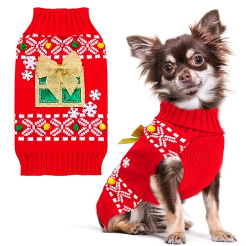 PETCARE Weihnachtspullover für Hunde, niedliches rotes Geschenk, Schneeflocke, Weihnachts-Kostüm, warm, gestrickt, Welpenpullover, Weste, Weihnachten, Hundekleidung, Outfit für kleine, mittelgroße von PETCARE