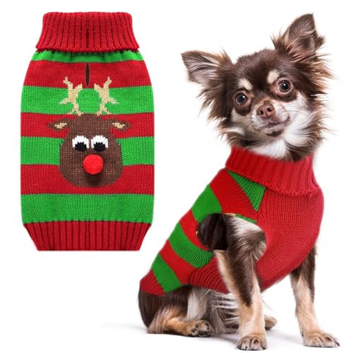 PETCARE Weihnachtspullover für Hunde mit Loch für die Leine, niedlich, gestreift, Rentier, Hundekleidung für kleine, mittelgroße und große Hunde, Mädchen, Jungen, warmer Herbst Winter, Strickpullover von PETCARE