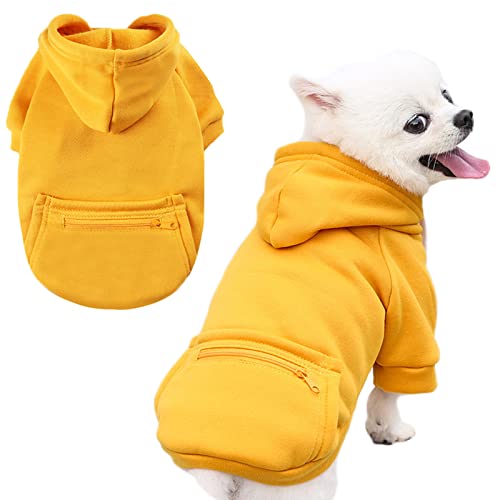 Petcare Hunde-Kapuzenpullover aus Fleece, für den Herbst und Winter, warm, für kleine Hunde, Katzen, Kleidung (Gelb, Größe XL) von PETCARE