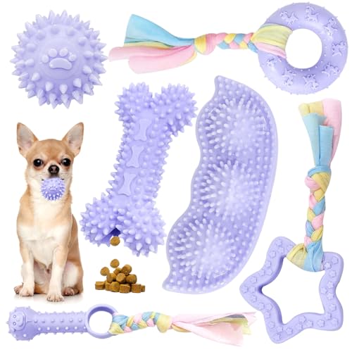 Petcare Kauspielzeug für Welpen, niedliches lilafarbenes Welpenspielzeug, kleines Hundespielzeug, weiches Gummiseil, Hundespielzeug, lustiger Knochenball, Reinigung der Zähne, Kauspielzeug für Welpen, von PETCARE