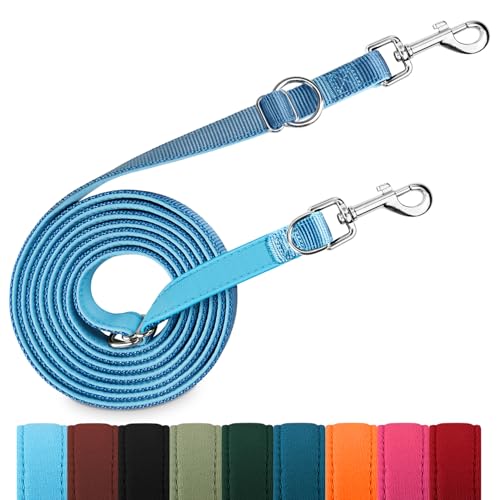 PETCOOZ Hundeleine 3 m Verstellbare Schleppleine mit 2 Karabiner, Verdickte Doppelleine Führleine für Kleine Mittelgroße Hunde, Freihandleinen Übungsleine aus Nylon, Dunkelblau von PETCOOZ
