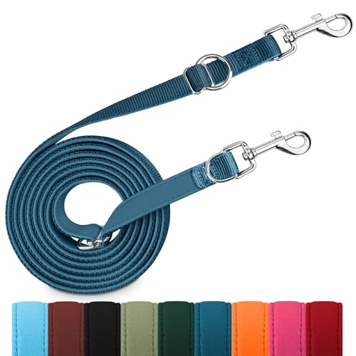 PETCOOZ Hundeleine 3 m Verstellbare Schleppleine mit 2 Karabiner, Verdickte Doppelleine Führleine für Kleine Mittelgroße Hunde, Freihandleinen Übungsleine aus Nylon, Marineblau von PETCOOZ