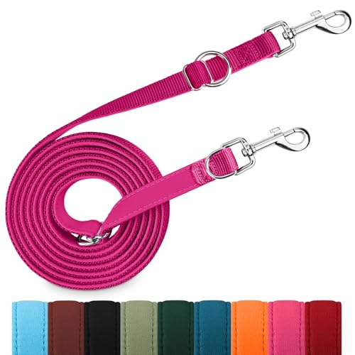 PETCOOZ Hundeleine 3 m Verstellbare Schleppleine mit 2 Karabiner, Verdickte Doppelleine Führleine für Kleine Mittelgroße Hunde, Freihandleinen Übungsleine aus Nylon, Purpurrot von PETCOOZ